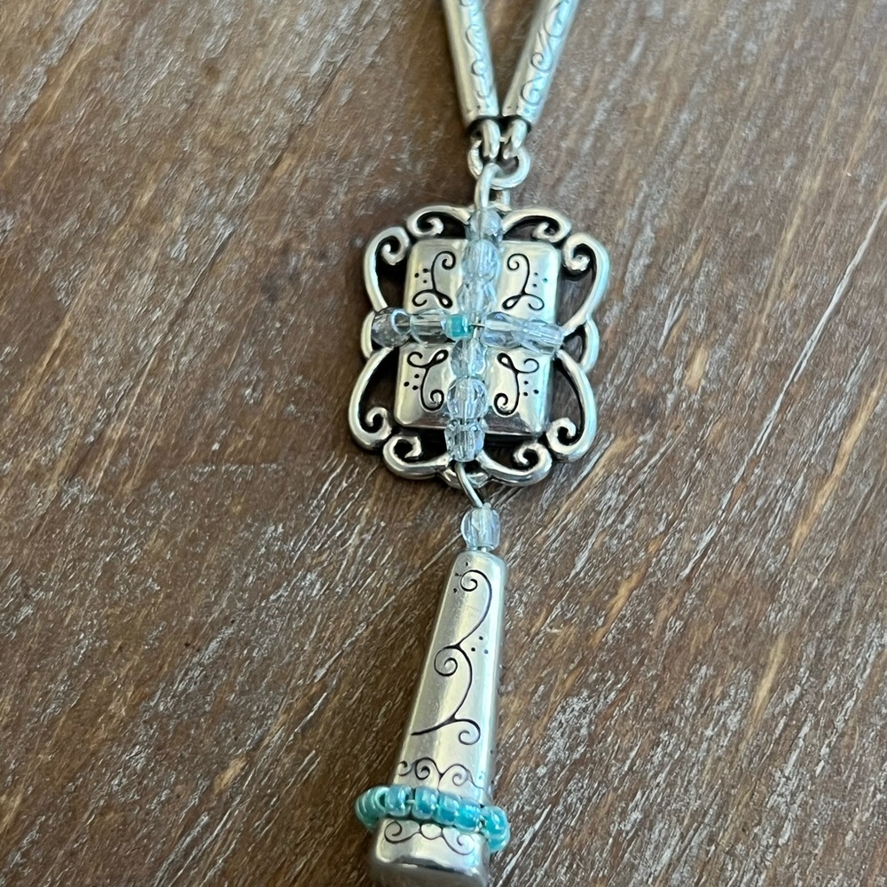 Brighton Blue Pendant Necklace • Retired Silver Drop Charm • Layering Style